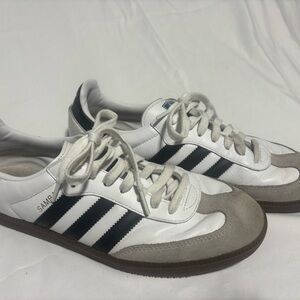 adidas White and Black Samba Leather Sneakers